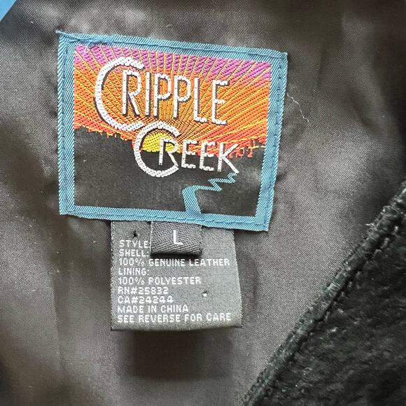 Cripple Creek Mens Vest L Black Suede Snap Button 100% Genuine Leather - Picture 3 of 3